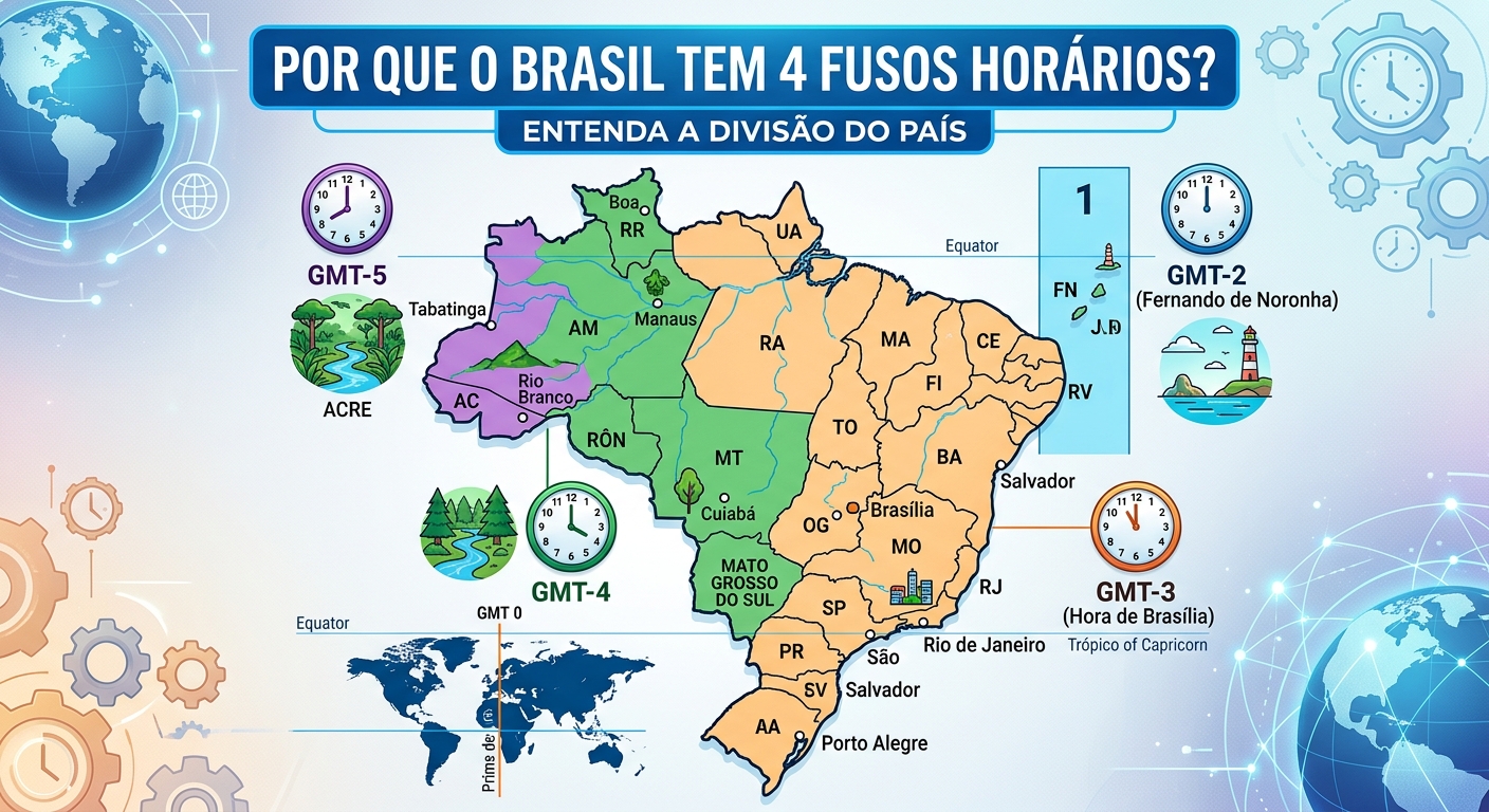 Por que o Brasil tem 4 fusos horários? Entenda a divisão do país